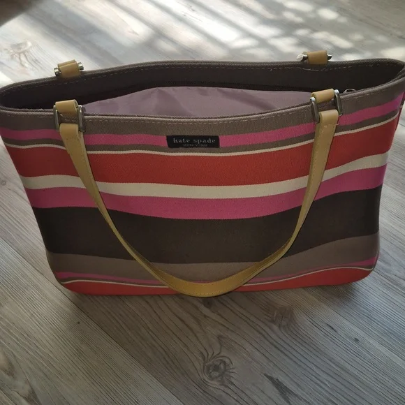 Kate Spade New York Striped Leather Trim Shoulder Bag - Pink  Kate Spade Pink and Tan Striped Women\'s Bag display picture 1